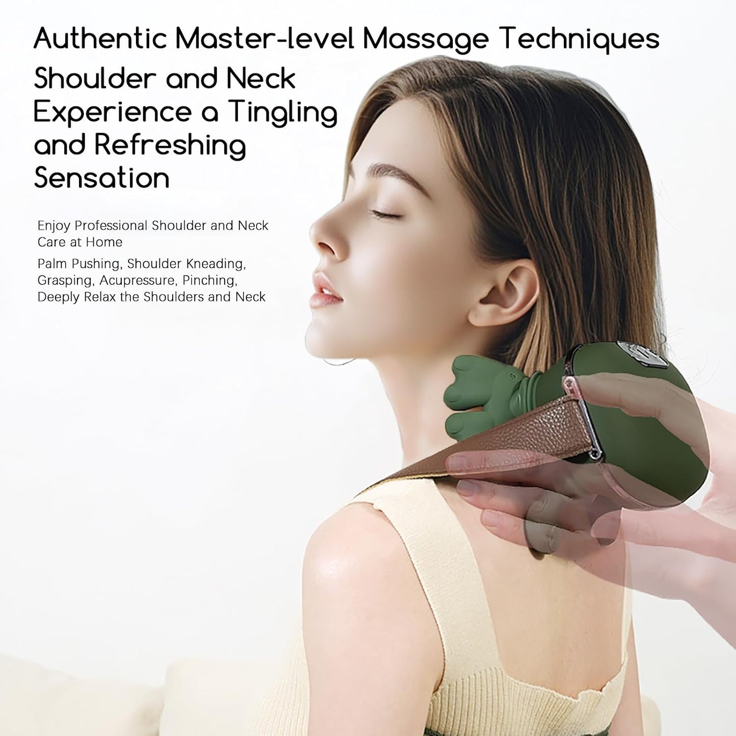 Neck and Shoulder Massager,Portable Shiatsu Back Massage Hand-Shaped Deep Tissue 4D Kneading Massager with Heat for Pain Relief and Muscle Relax,Gifts for Women Men,(Green)