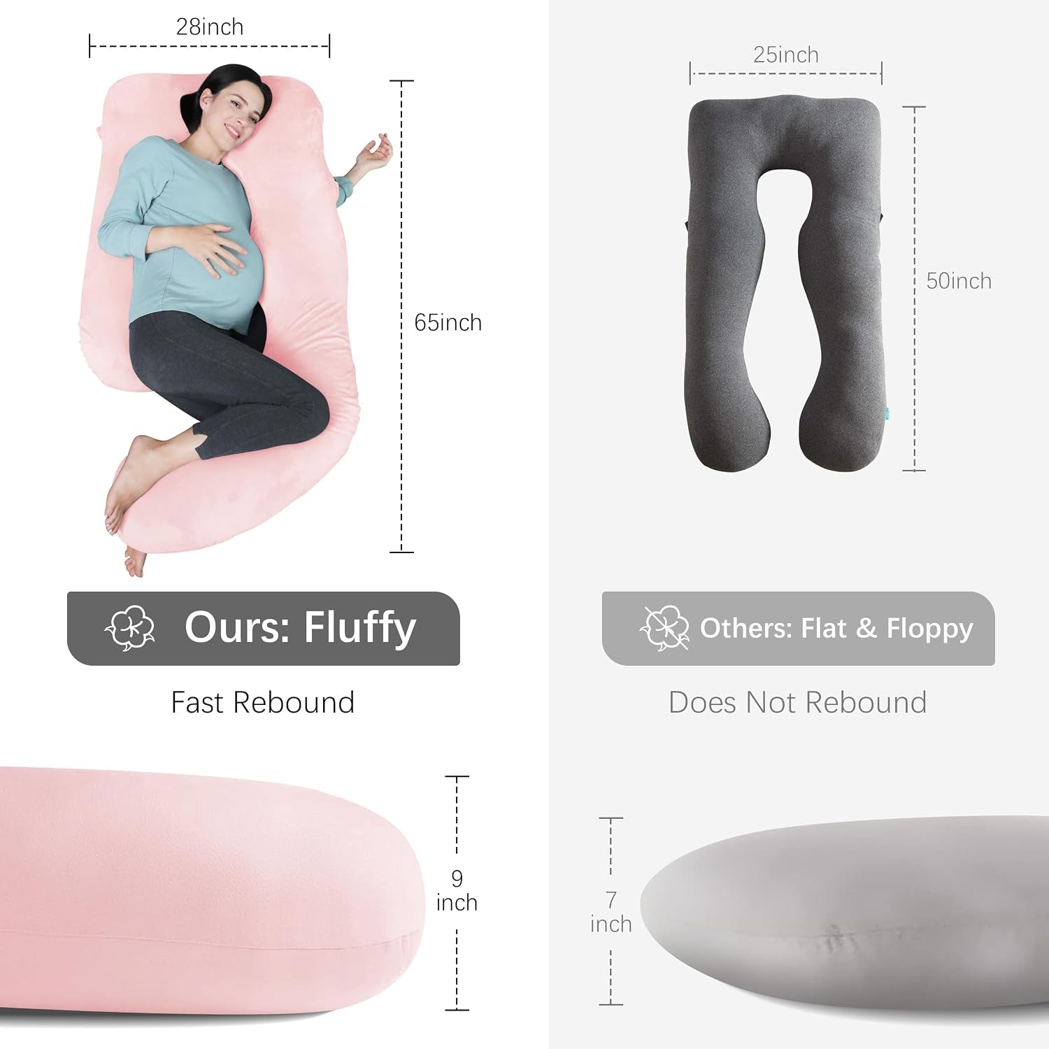 Pregnancy Pillows for Sleeping - U Shaped Full Body Maternity Pillow with Removable Cover - Support for Back, Legs, Belly, HIPS - 65 Inch - Pink