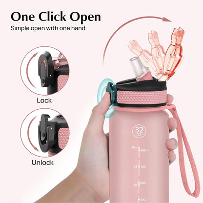 32Oz Water Bottle with Straw, Time Marker, Blue Purple | Blue Purple Tritan, BPA Free, Time Marker, Leakproof Lock Lid, Wide Mouth, for Gym, School, Office and Travel