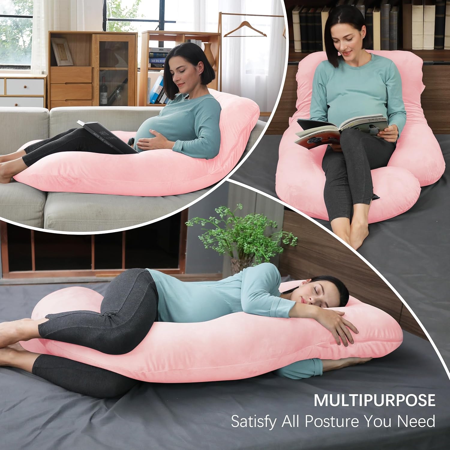 Pregnancy Pillows for Sleeping - U Shaped Full Body Maternity Pillow with Removable Cover - Support for Back, Legs, Belly, HIPS - 65 Inch - Pink