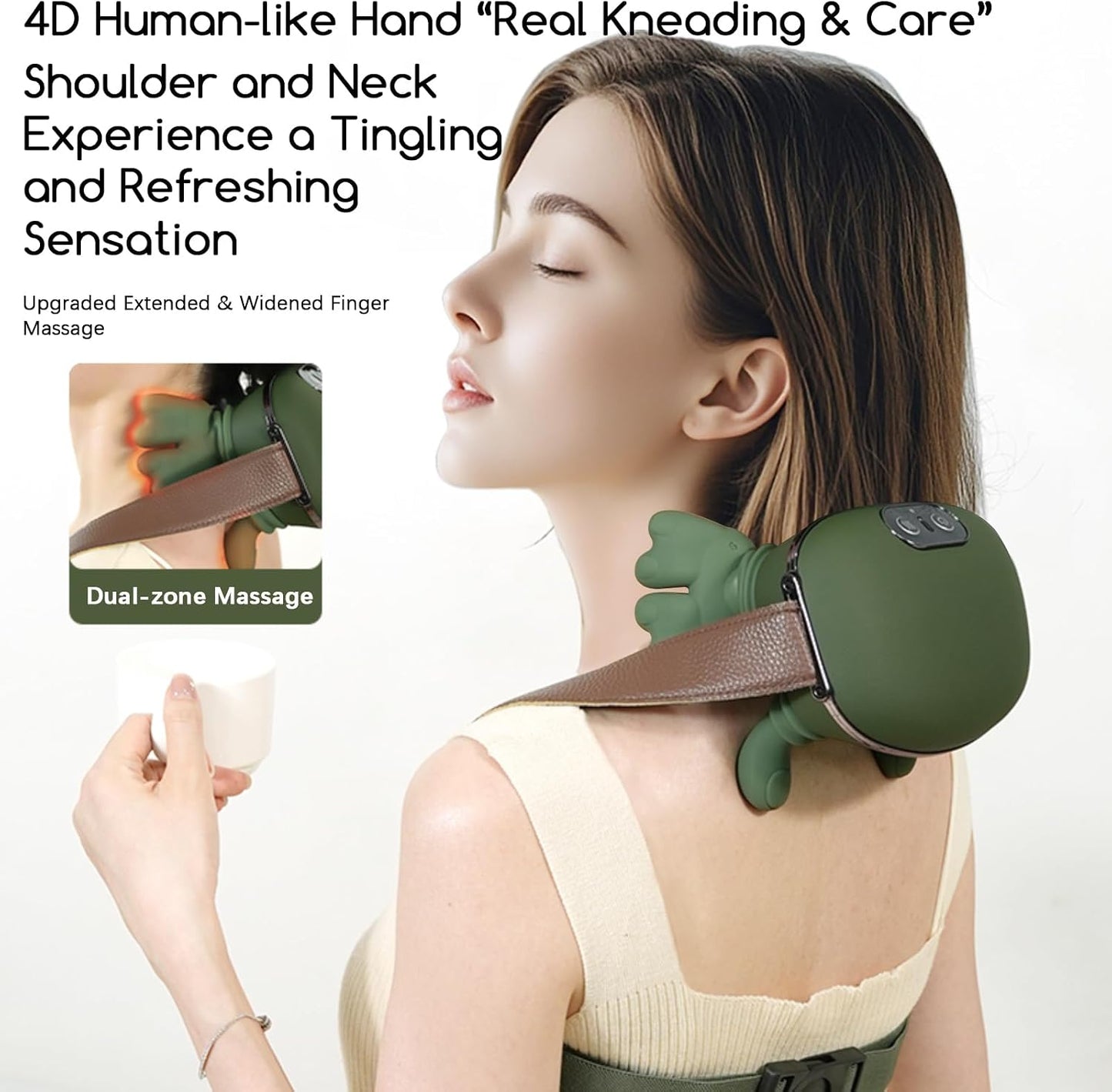 Neck and Shoulder Massager,Portable Shiatsu Back Massage Hand-Shaped Deep Tissue 4D Kneading Massager with Heat for Pain Relief and Muscle Relax,Gifts for Women Men,(Green)