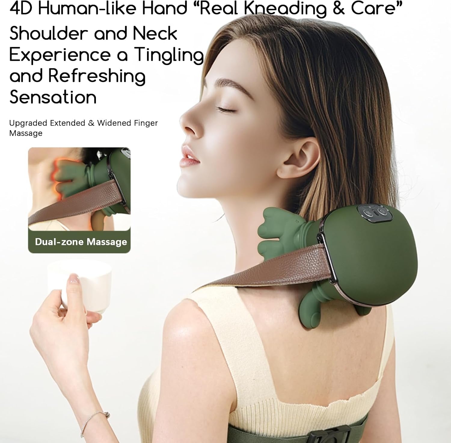 Neck and Shoulder Massager,Portable Shiatsu Back Massage Hand-Shaped Deep Tissue 4D Kneading Massager with Heat for Pain Relief and Muscle Relax,Gifts for Women Men,(Green)