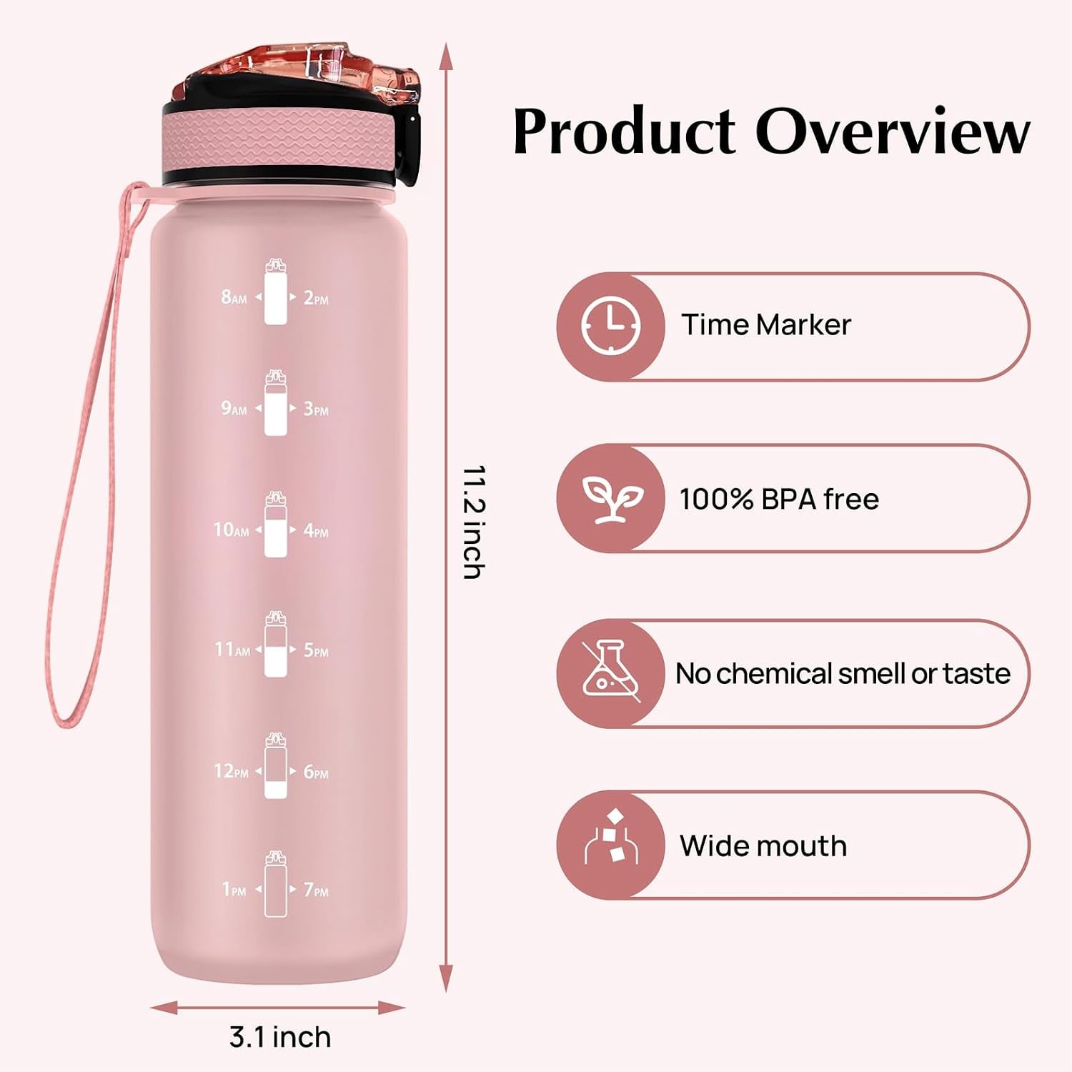 32Oz Water Bottle with Straw, Time Marker, Blue Purple | Blue Purple Tritan, BPA Free, Time Marker, Leakproof Lock Lid, Wide Mouth, for Gym, School, Office and Travel
