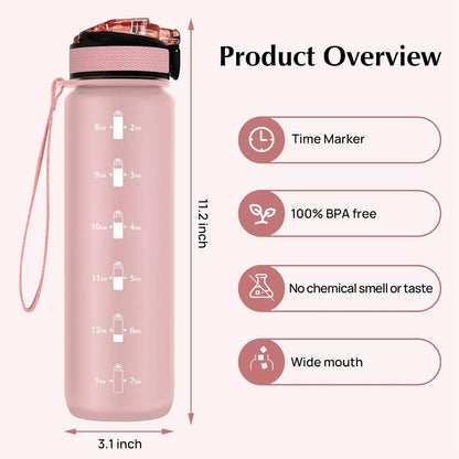 32Oz Water Bottle with Straw, Time Marker, Blue Purple | Blue Purple Tritan, BPA Free, Time Marker, Leakproof Lock Lid, Wide Mouth, for Gym, School, Office and Travel