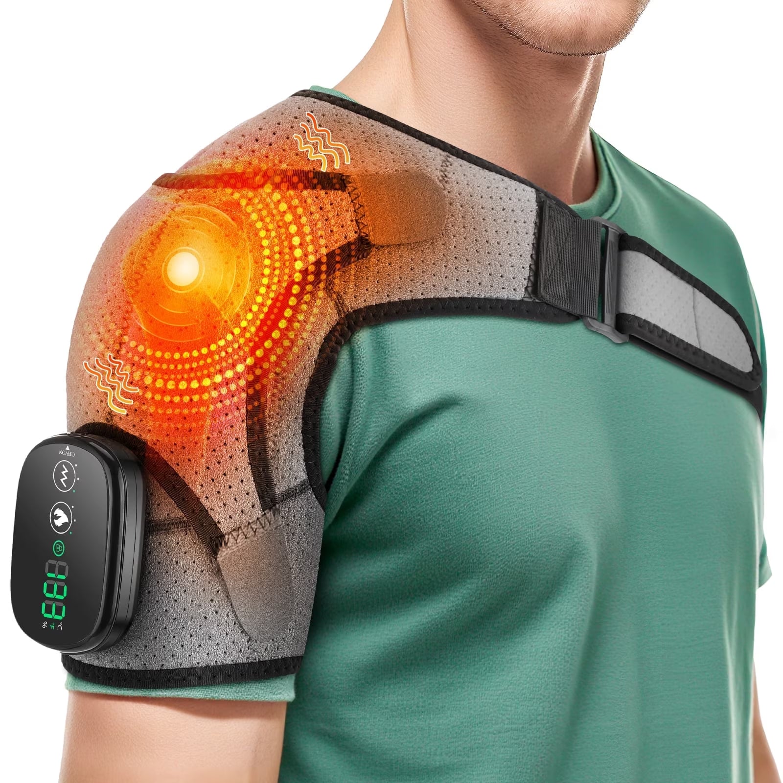Cordless Shoulder Massager, Heated Shoulder Wrap with Vibration, Electric Shoulder Heating Pads Heated Shoulder Braces with 3 Heating Setting, Left Right Shoulder Massage for Men Women