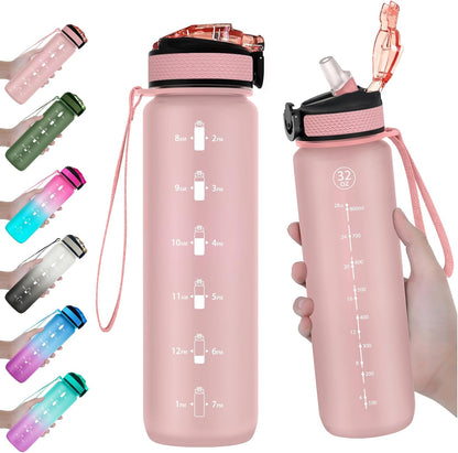 32Oz Water Bottle with Straw, Time Marker, Blue Purple | Blue Purple Tritan, BPA Free, Time Marker, Leakproof Lock Lid, Wide Mouth, for Gym, School, Office and Travel