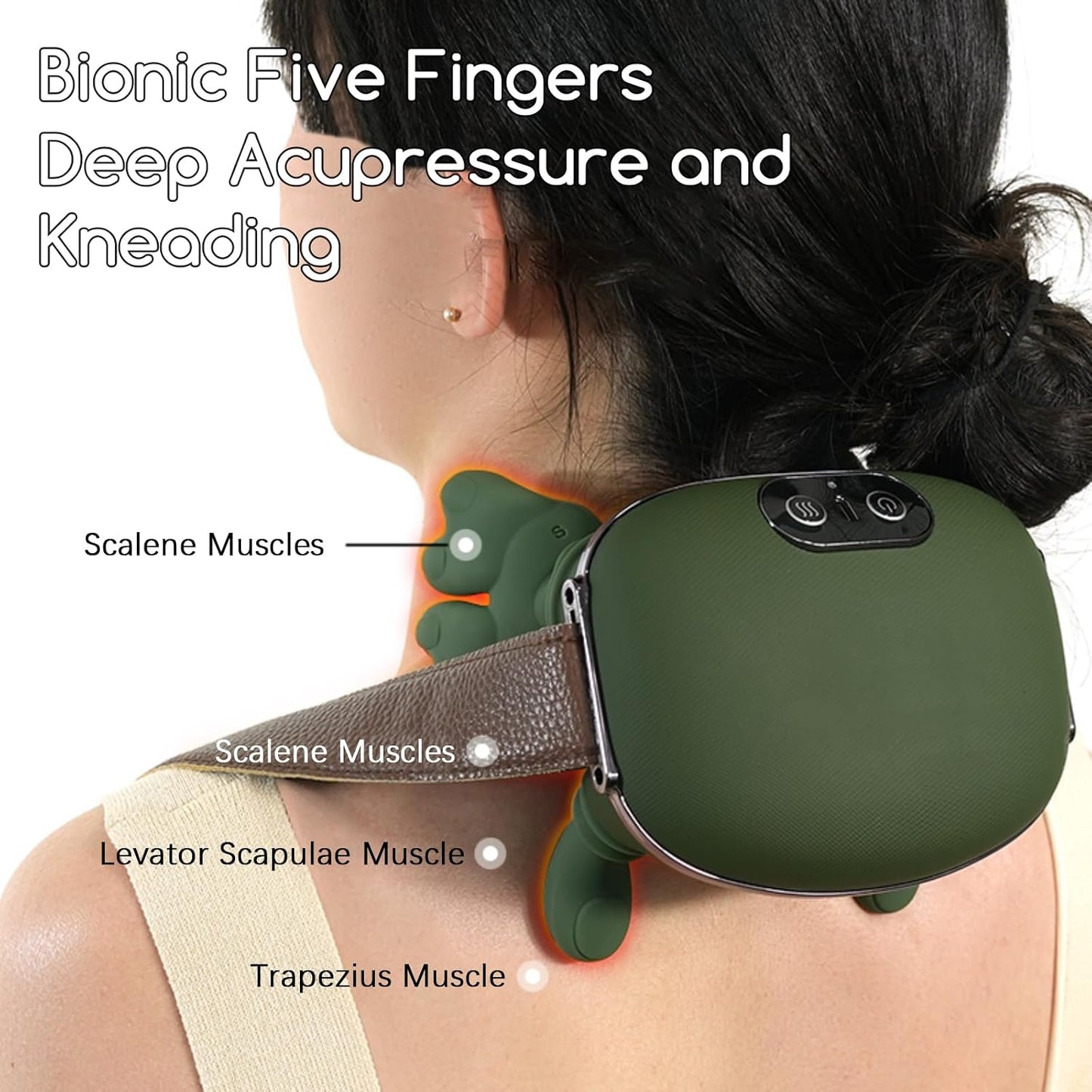 Neck and Shoulder Massager,Portable Shiatsu Back Massage Hand-Shaped Deep Tissue 4D Kneading Massager with Heat for Pain Relief and Muscle Relax,Gifts for Women Men,(Green)