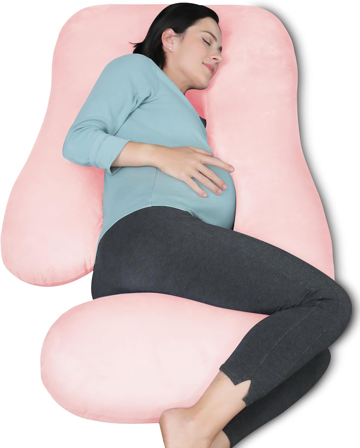 Pregnancy Pillows for Sleeping - U Shaped Full Body Maternity Pillow with Removable Cover - Support for Back, Legs, Belly, HIPS - 65 Inch - Pink