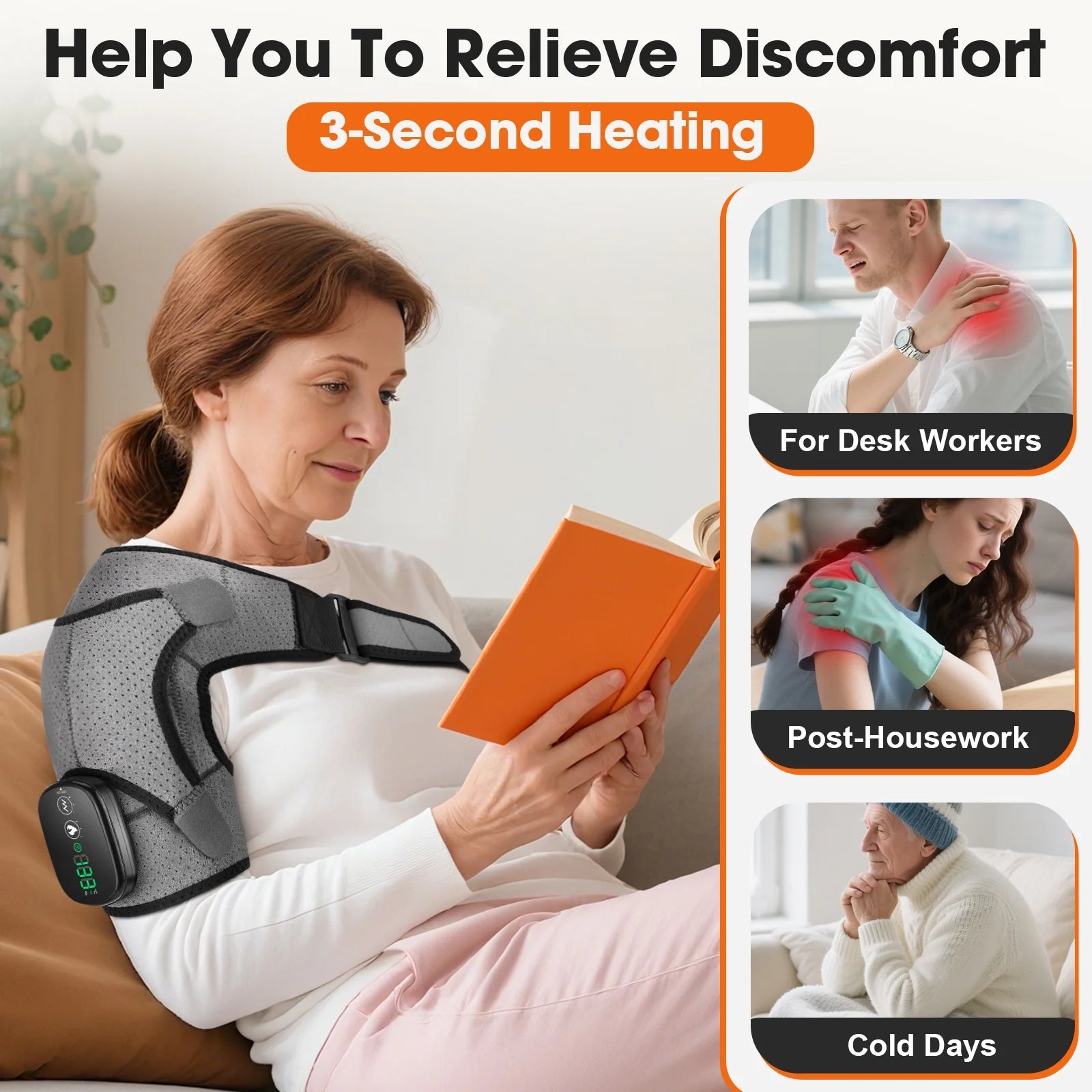 Cordless Shoulder Massager, Heated Shoulder Wrap with Vibration, Electric Shoulder Heating Pads Heated Shoulder Braces with 3 Heating Setting, Left Right Shoulder Massage for Men Women