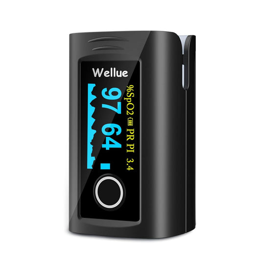 Fingertip Pulse Oximeter, Blood Oxygen Saturation Monitor with Batteries, Carry Bag & Lanyard for Wellness Use