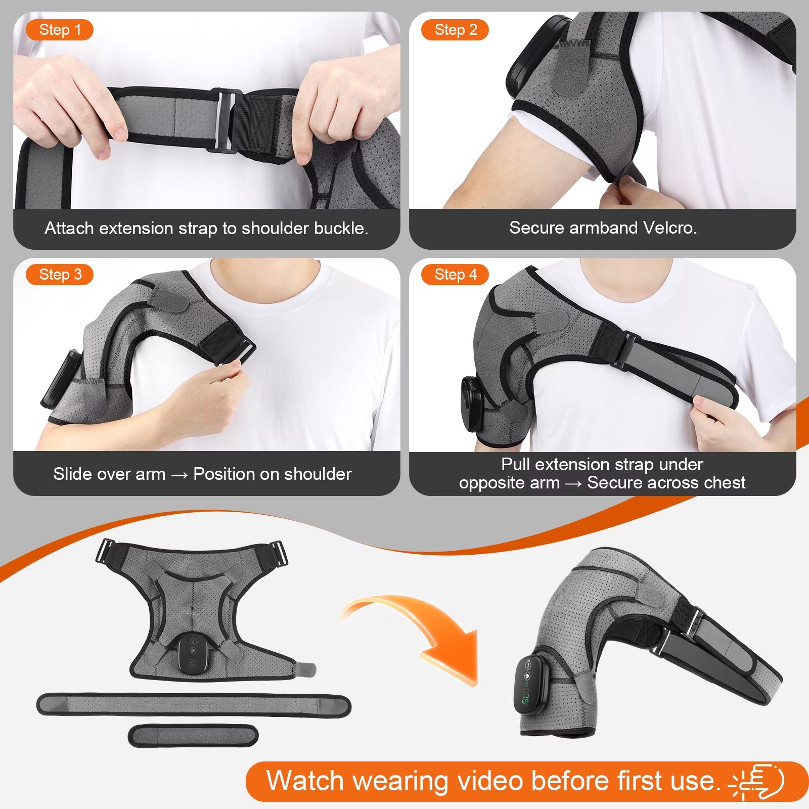 Cordless Shoulder Massager, Heated Shoulder Wrap with Vibration, Electric Shoulder Heating Pads Heated Shoulder Braces with 3 Heating Setting, Left Right Shoulder Massage for Men Women