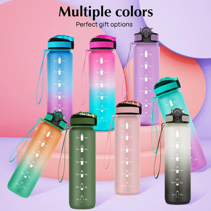 32Oz Water Bottle with Straw, Time Marker, Blue Purple | Blue Purple Tritan, BPA Free, Time Marker, Leakproof Lock Lid, Wide Mouth, for Gym, School, Office and Travel
