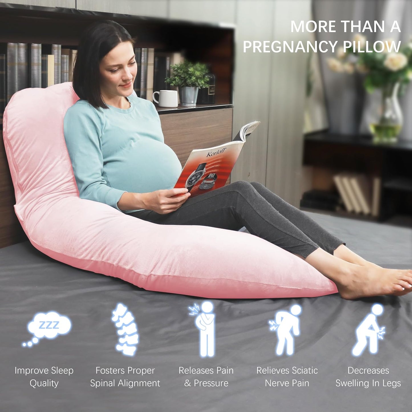 Pregnancy Pillows for Sleeping - U Shaped Full Body Maternity Pillow with Removable Cover - Support for Back, Legs, Belly, HIPS - 65 Inch - Pink